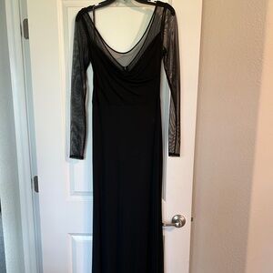 Vera Wang Black Long Sleeve Gown with Mesh Detail
